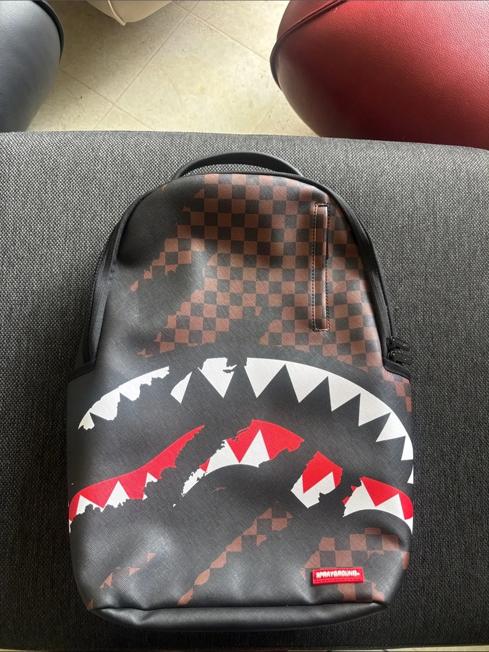 Sprayground Black, Brown & Red Checker Shark-Graphic Backpack